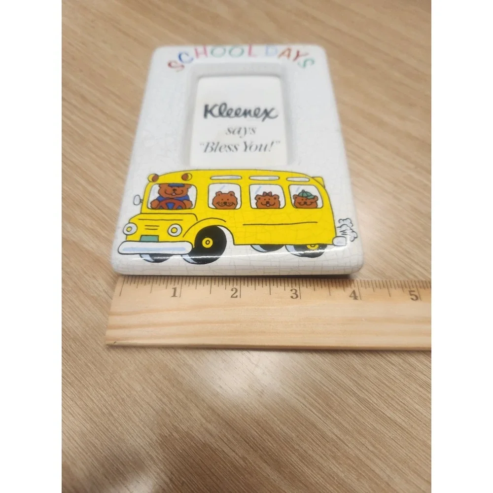 Vintage Russ‎ Berrie And Co. 3.5 X 3.5 SCHOOL DAYS Ceramic Photo Frame Bears Bus
